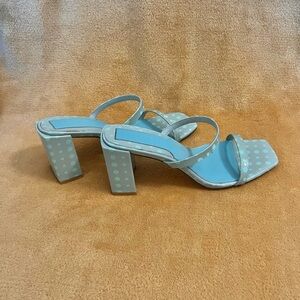 «Jaggar The Label» Blue/Green Polka Dot Block Heel Sandals (US 7, EU 38)